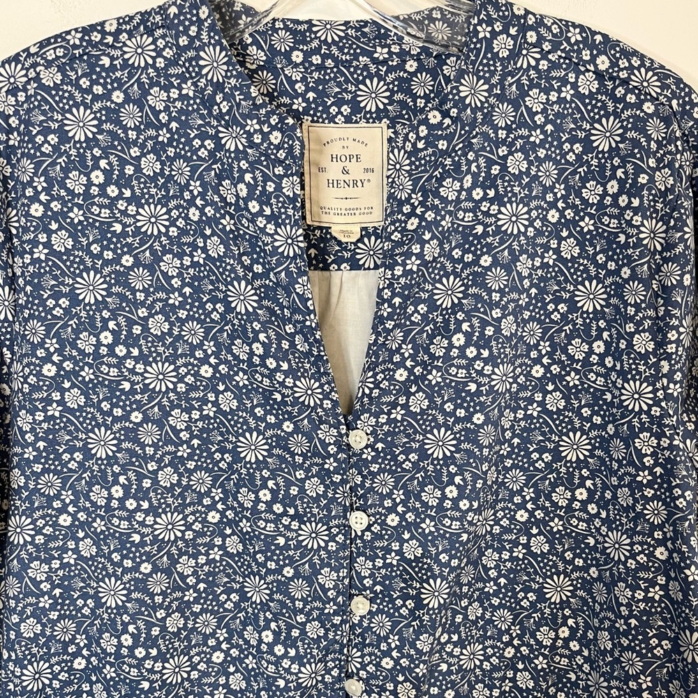 Hope & Henry Floral Print Organic Cotton Midi Dress in Blue and White. Size 10 - Picture 3 of 11